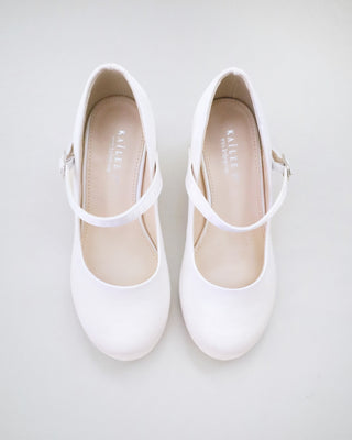 Girls Satin Mary Jane Block HeelKids Shoes