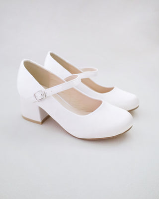 Girls Satin Mary Jane Block HeelKids Shoes