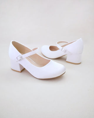 Girls Satin Mary Jane Block HeelKids Shoes