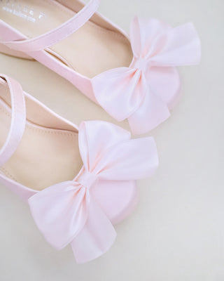 Girls Satin Mary Jane Block Heel with Front Satin BowKids Shoes