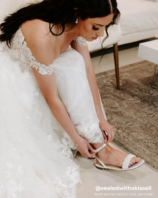 Satin Wedding Flat Sandal with Perla AppliqueWomen Shoes