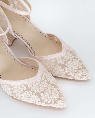 Dusty Pink Lace Block Heel Evening ShoesWomen Shoes