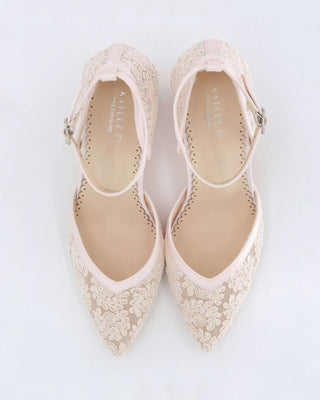 Dusty Pink Lace Block Heel Evening ShoesWomen Shoes