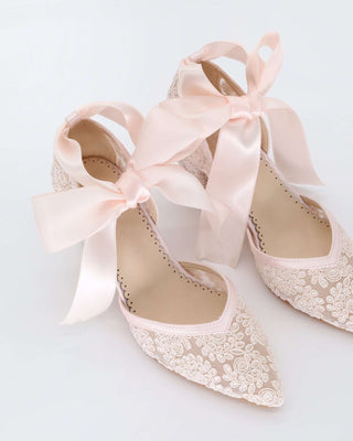 Dusty Pink Lace Block Heel Ankle Tie Evening ShoesWomen Shoes