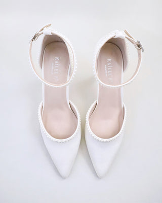 Satin Mini Pearls Wedding HeelsWomen Shoes