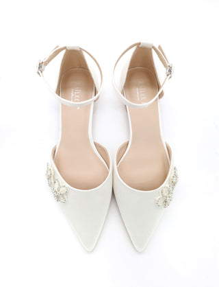 Satin Pointy Toe Wedding Flats with Rhinestones Chassia FlowerWomen Shoes