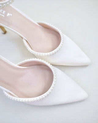 Satin Mini Pearls Wedding HeelsWomen Shoes