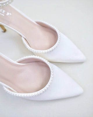 Satin Mini Pearls Wedding HeelsWomen Shoes