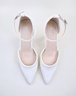 Satin Mini Pearls Wedding HeelsWomen Shoes