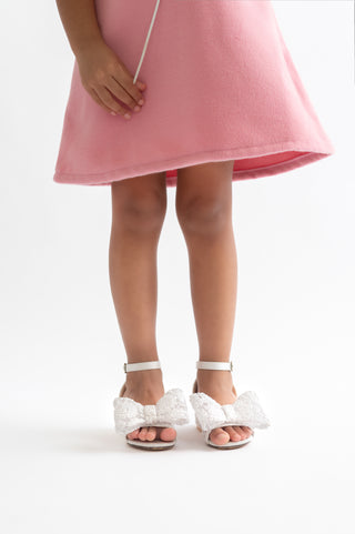 Lace Low Block Heel Girls Sandals with Oversized Crochet Lace BowKids Shoes