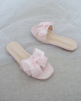 Pink Satin Slip on Sandals with Satin BowWomen Shoes