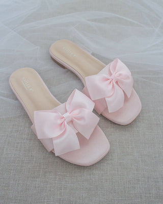 Pink Satin Slip on Sandals with Satin BowWomen Shoes
