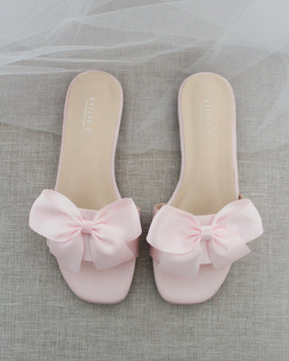Pink Satin Slip on Sandals with Satin BowWomen Shoes