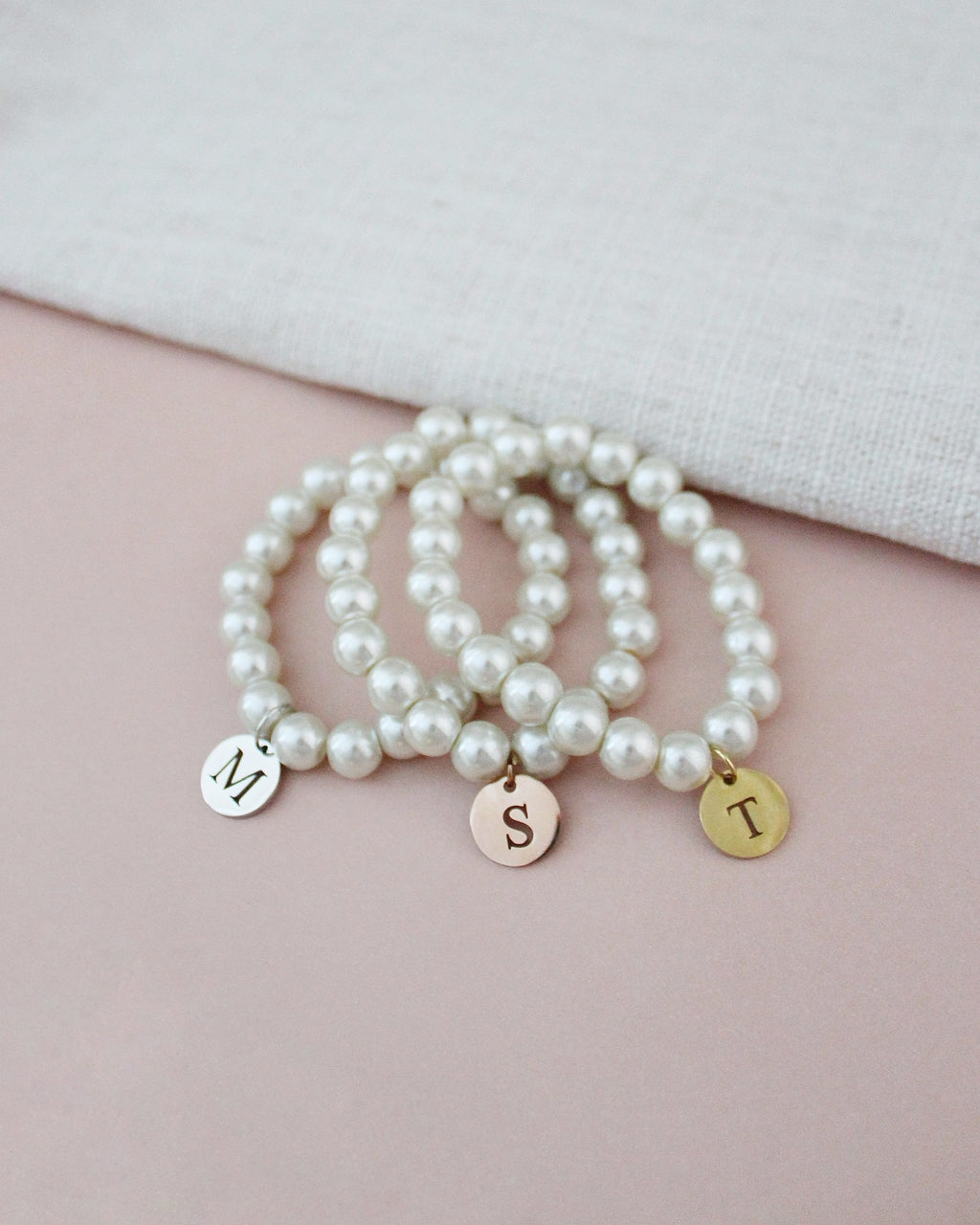 All Pearls Bracelet with Monogram Initial, Flower Girl Bracelet