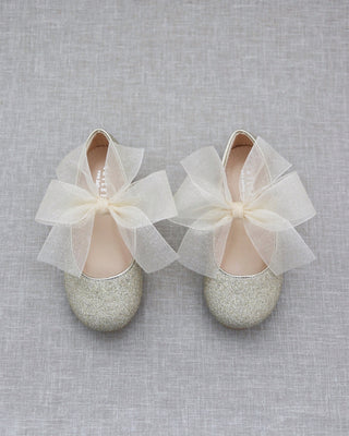 Fine Glitter Mary Jane with Chiffon BowKids Shoes