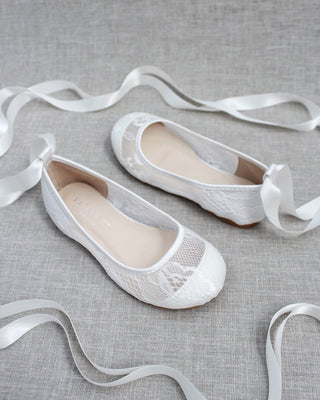 White New Lace Ballerina Flats with Ballerina Lace UpKids Shoes