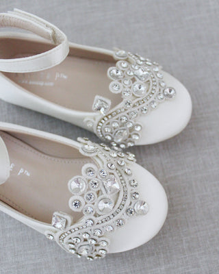 Girls Satin Ballet Flats with Small Rhinestones AppliqueKids Shoes