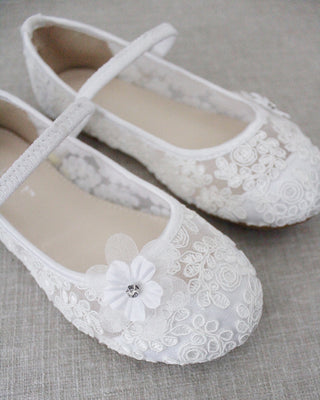 Crochet Lace Mary Jane Flats with Flower AppliqueKids Shoes