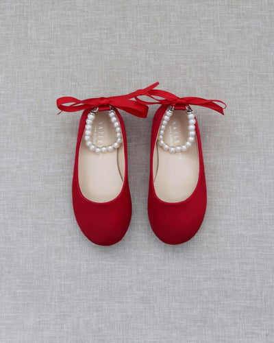 Red Flats with Pearl Straps