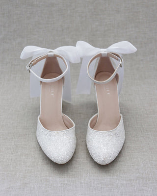 Rock Glitter Block Heel with Back Satin BowWomen Shoes