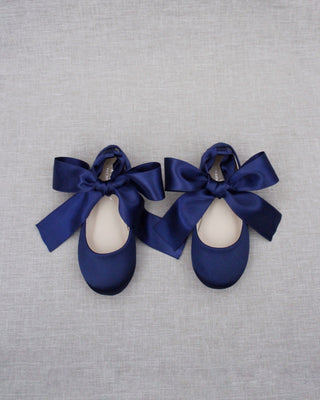 Satin Ballet Flats with Ankle Tie or Ballerina Lace UpKids Shoes