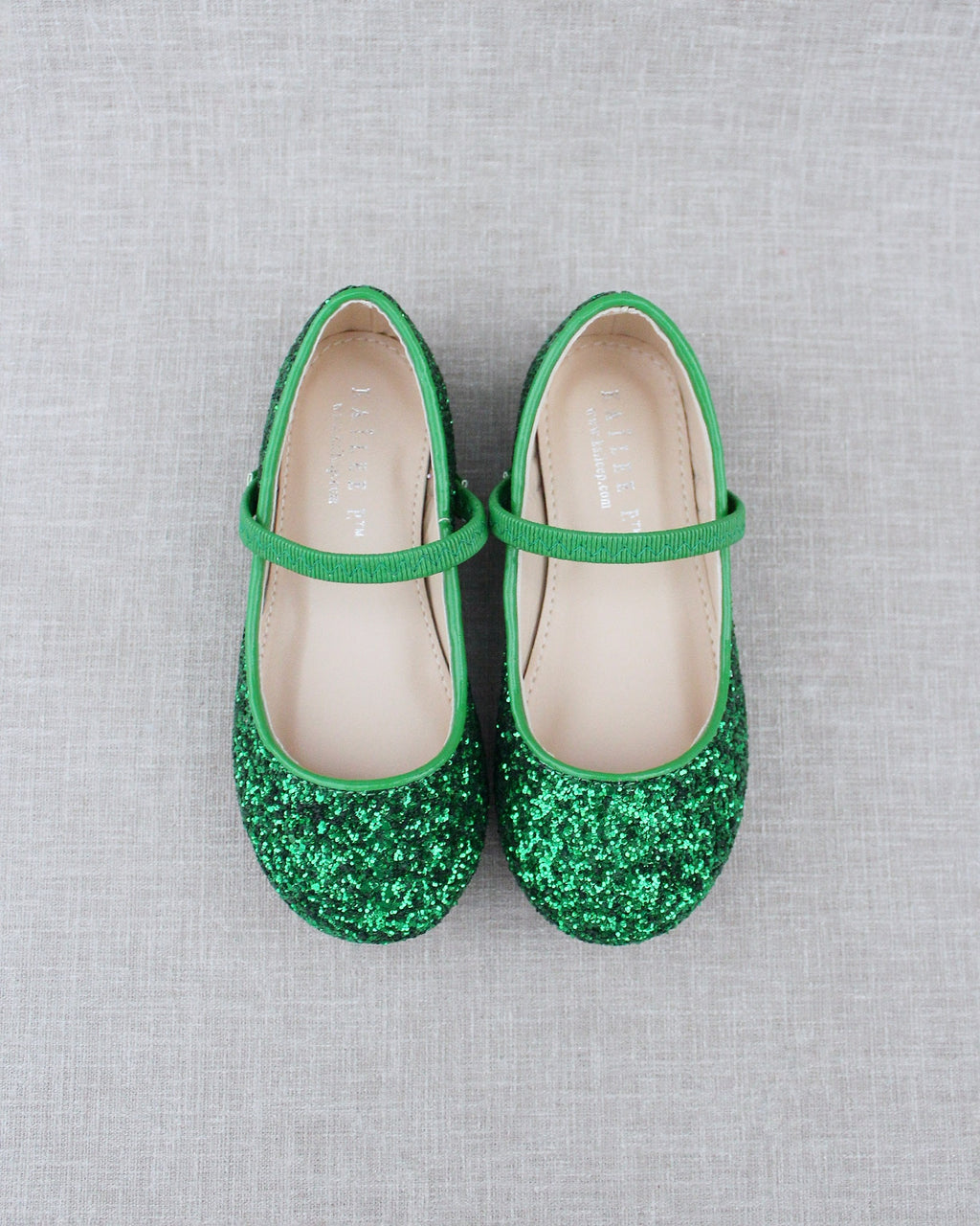 Green Rock Glitter Mary Jane Ballet Flats, Flower Girls Shoes