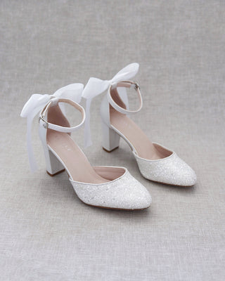 Rock Glitter Block Heel with Back Satin BowWomen Shoes