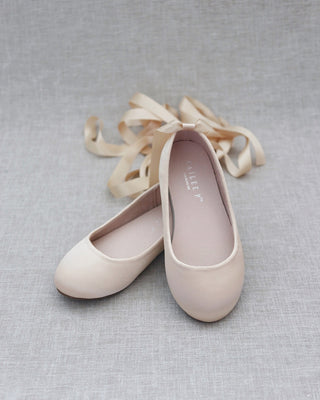 Satin Ballet Flats with Ankle Tie or Ballerina Lace UpKids Shoes