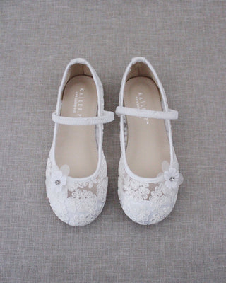 Crochet Lace Mary Jane Flats with Flower AppliqueKids Shoes