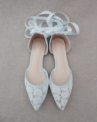 Crochet Lace Pointy Toe with Ankle Tie or Ballerina Lace UpWomen Shoes