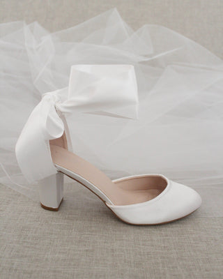 Satin Block Heel with Wrapped Ankle TieWomen Shoes