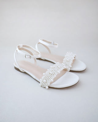 Satin Wedding Flat Sandal with Perla AppliqueWomen Shoes
