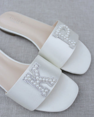 Personalized Satin Slip On Flat Wedding SandalsWomen Shoes
