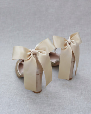 Rock Glitter Block Heel with Back Satin BowWomen Shoes