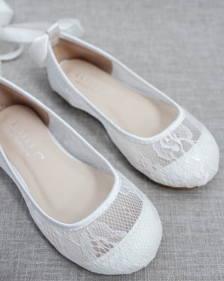 White New Lace Ballerina Flats with Ballerina Lace UpKids Shoes