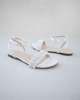 Satin Wedding Flat Sandal with Perla AppliqueWomen Shoes