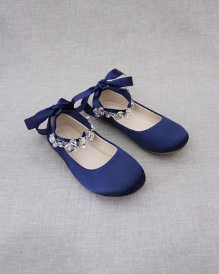 Satin Ballet Flats with Navette Cluster RhinestonesKids Shoes