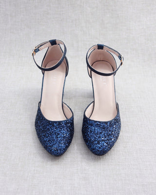 Rock Glitter Block Heel with Ankle StrapWomen Shoes