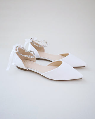 Satin Pointy Toe Wedding Flats with Amaryllis StrapWomen Shoes