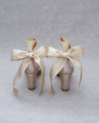 Rock Glitter Block Heel with Wrapped Satin TieWomen Shoes