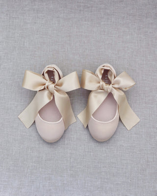Satin Ballet Flats with Ankle Tie or Ballerina Lace UpKids Shoes