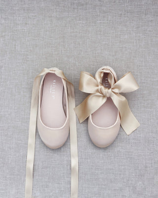 Satin Ballet Flats with Ankle Tie or Ballerina Lace UpKids Shoes
