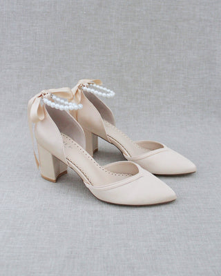All Pearl Ankle Strap Evening Block HeelWomen Shoes