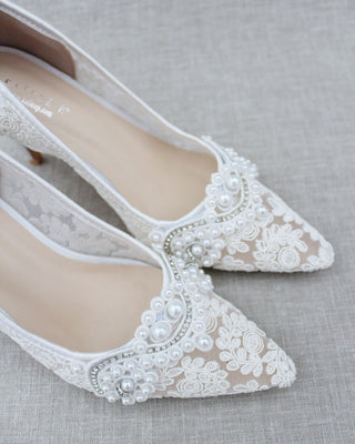 Lace Wedding Heels with Pearl DetailWomen Shoes