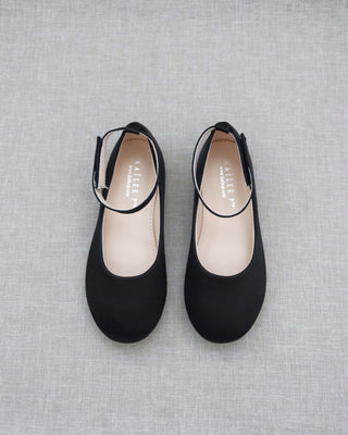 Satin Flats with Velcro Ankle StrapKids Shoes