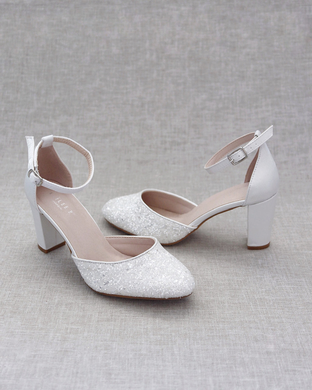 White Rock Glitter Block Heel with Ankle Strap, Wedding Shoes - Main Image