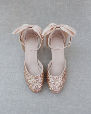 Rock Glitter Block Heel with Blush Satin Back BowWomen Shoes