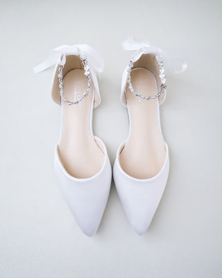 Satin Pointy Toe Wedding Flats with Amaryllis StrapWomen Shoes
