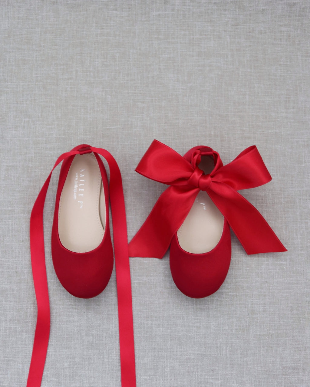 Red Satin Ankle Tie or Ballerina Lace Up, Girls Party Shoes