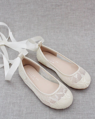 Ivory New Lace Flats with Ballerina Lace UpKids Shoes